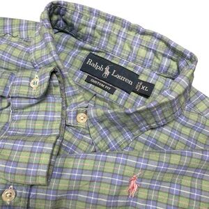 Ralph Lauren Men’s XL Custom Fit Plaid Shirt Pink Pony Logo Cotton Button-Down